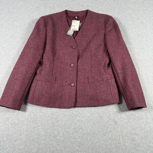 Dunedin Pure New Wool Herringbone Blazer Jacket Burgundy Made in GB Size 16 NWT